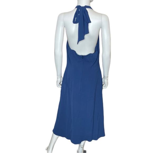 Donna Morgan Catalina Crepe Halter Maxi Dress Blue Women’s Sz 12 - Picture 4 of 5